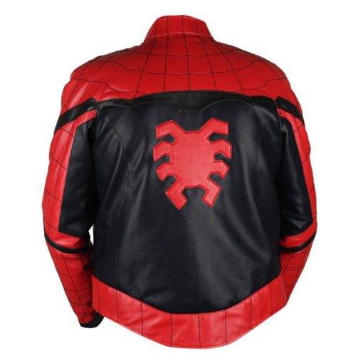 Spiderman Homecoming Red & Black Genuine Leather Jacket