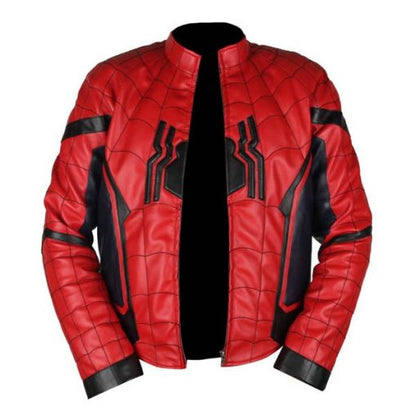 Spiderman Homecoming Red & Dark Blue Genuine Leather Jacket