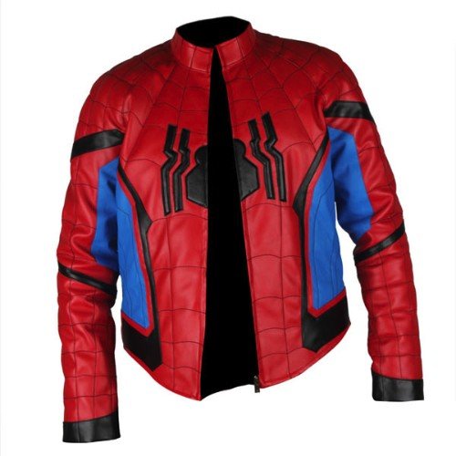 Spiderman Homecoming Red & Light Blue Genuine Leather Jacket