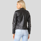 Studded Black Motorcycle Leather Jacket For Womens