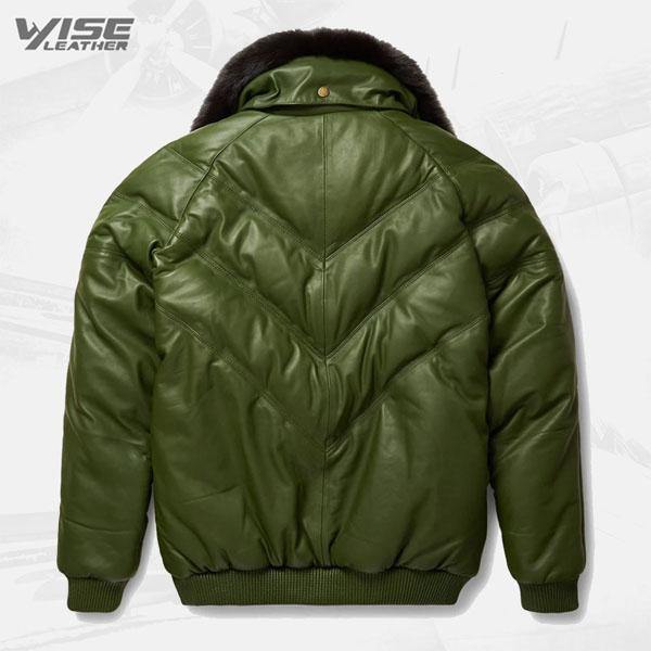 Men's Green V-Bomber Leather Jacket - Stand Out in Style