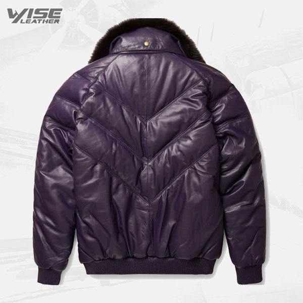Stylish Look Purple Leather V Bomber Jacket - Wiseleather