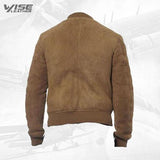 Suede Leather Bomber Jacket With Ribbed Collar - Wiseleather
