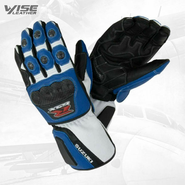 Suzuki GSXR Motorbike Racing Leather Gloves