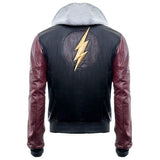 The Flash Genuine Real Leather Jacket With Hoodie