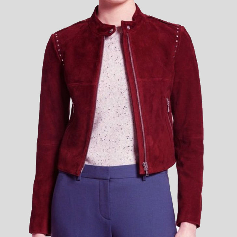 Thea Queen Arrow Studded Suede Leather Jacket