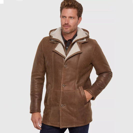 Theo Shearling Sheepskin Coat with Detachable Hood