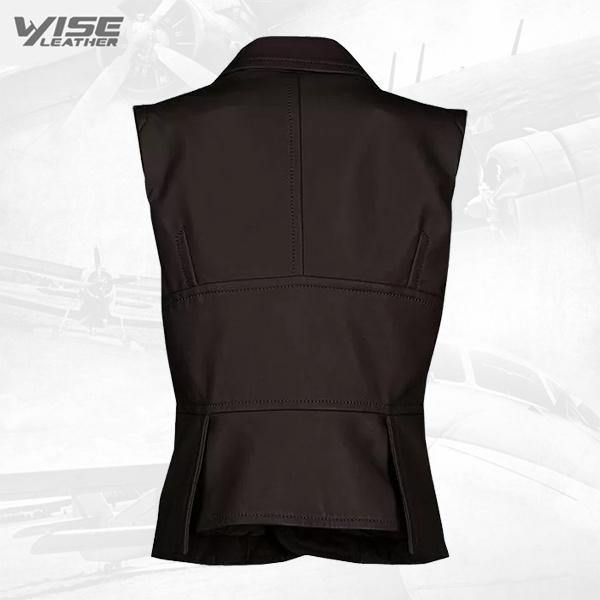 Timeless One Button Brown Leather Vest - Wiseleather