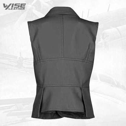 Timeless One Button Grey Leather Vest - Wiseleather