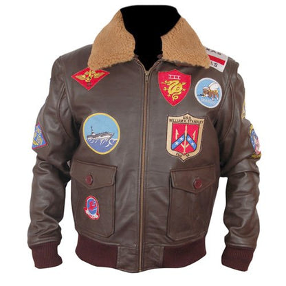 Buy Top Gun Brown Bomber Leather Jacket for Sale