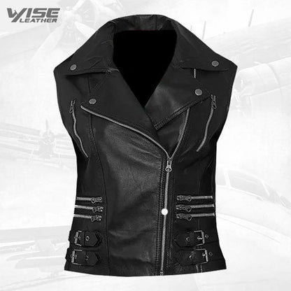 Trendy Black Biker Leather Vest - Wiseleather