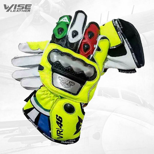 Valentino Rossi Motogp VR46 Leather Motorbike Racing Leather Gloves