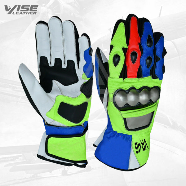 Valentino Rossi Motogp VR46 Leather Motorbike Racing Leather Gloves Pair