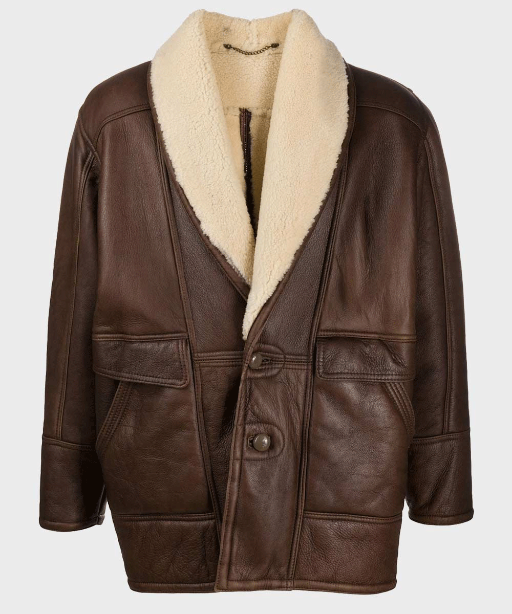 Vintage Brown Leather Shearling Jacket