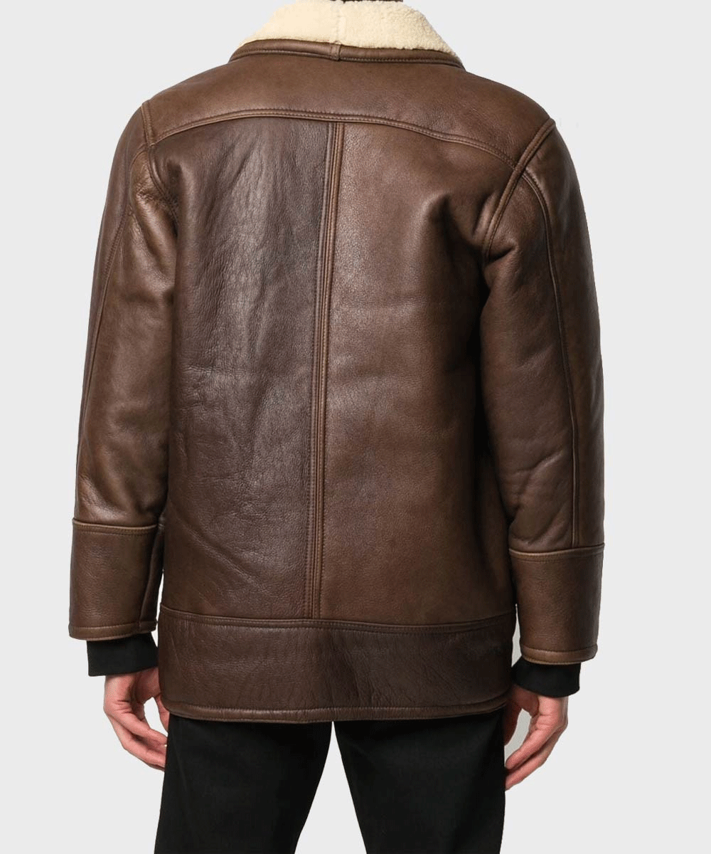 Vintage Brown Leather Shearling Jacket Back