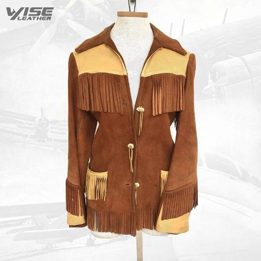Vintage 1970s Suede Leather Western Fringed Jacket - Wiseleather
