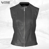 Vintage Look Women Grey Leather Vest - Wiseleather