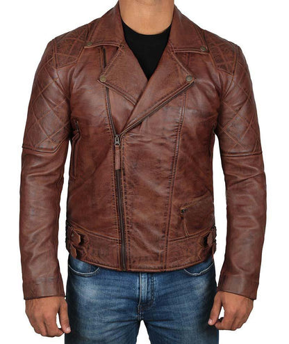 Frisco Dark Brown Quilted Asymmetrical Vintage Biker Leather Jacket