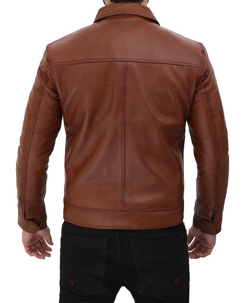 Brown Shirt Collar Casual Leather Jacket - Wiseleather