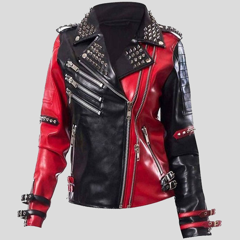 WWE Toni Storm Black and Red Biker Leather Jacket
