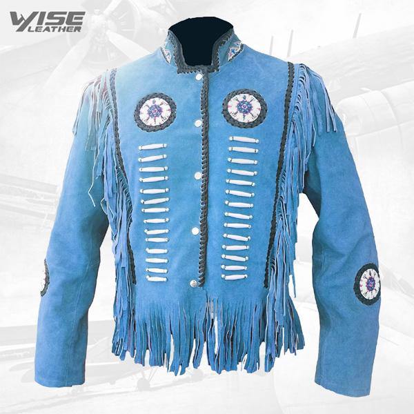 Western Fashion Native America Suede Fringe Jacket Beaded Bones Coat - Wiseleather