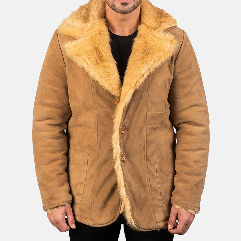 Winter Shearling Suede Leather Coat For Mens