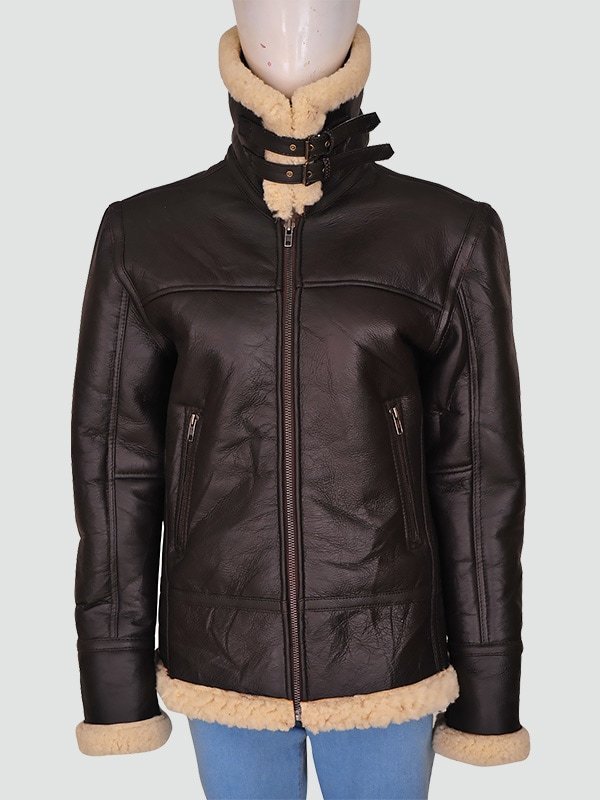 Women Aviator Bomber Leather Jacket