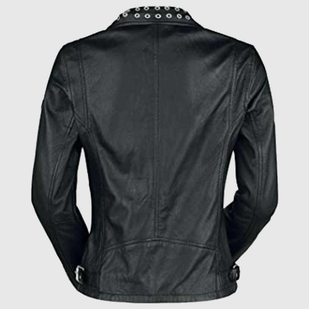 Women Cool Rivet Black Leather Slim Fit Studded Leather Jacket back