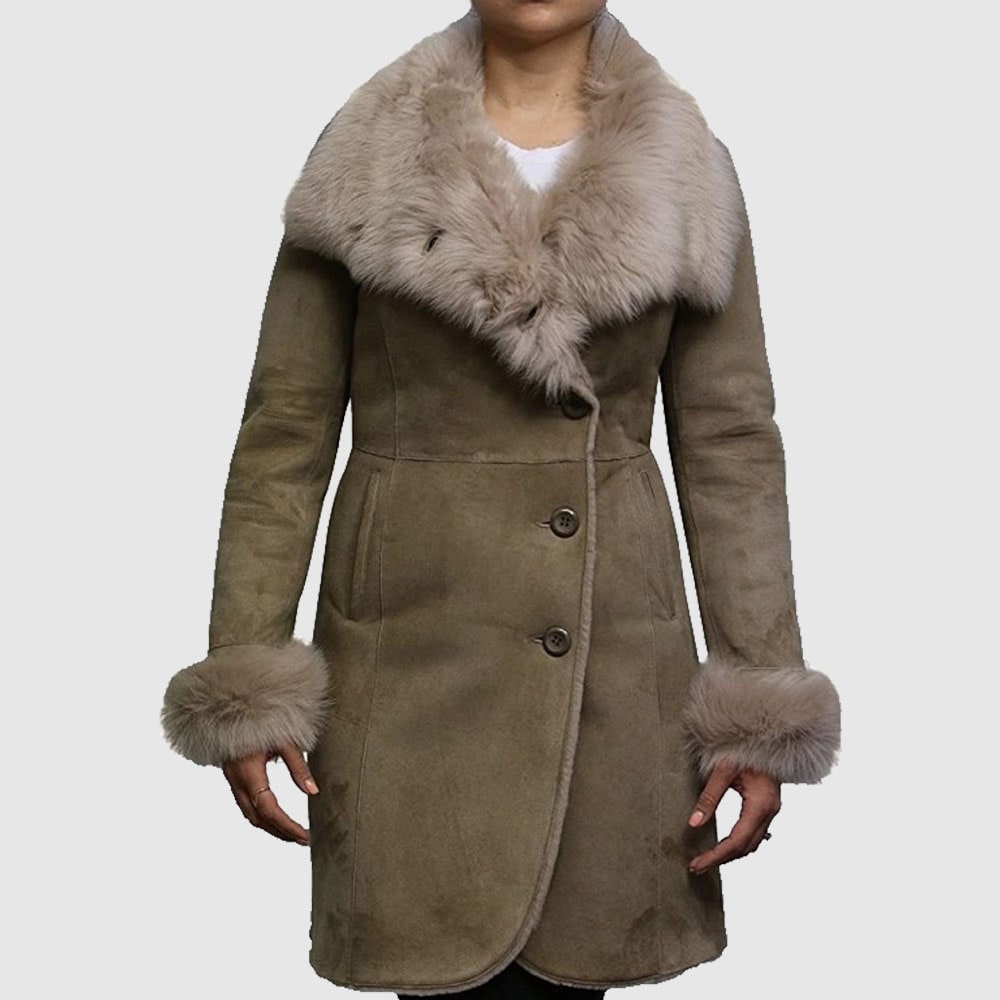 Women Shearling Sheepskin Coat Suede Nikita-Beige