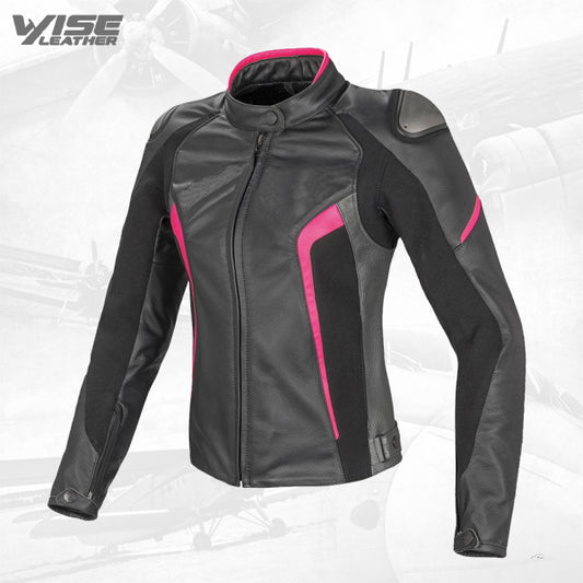 Women Racing Motorcycle Cowhide Motorbike Leather Jacket
