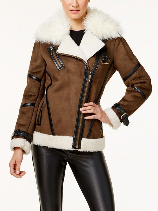 Womens Asymmetrical Shearling Leather Jacket