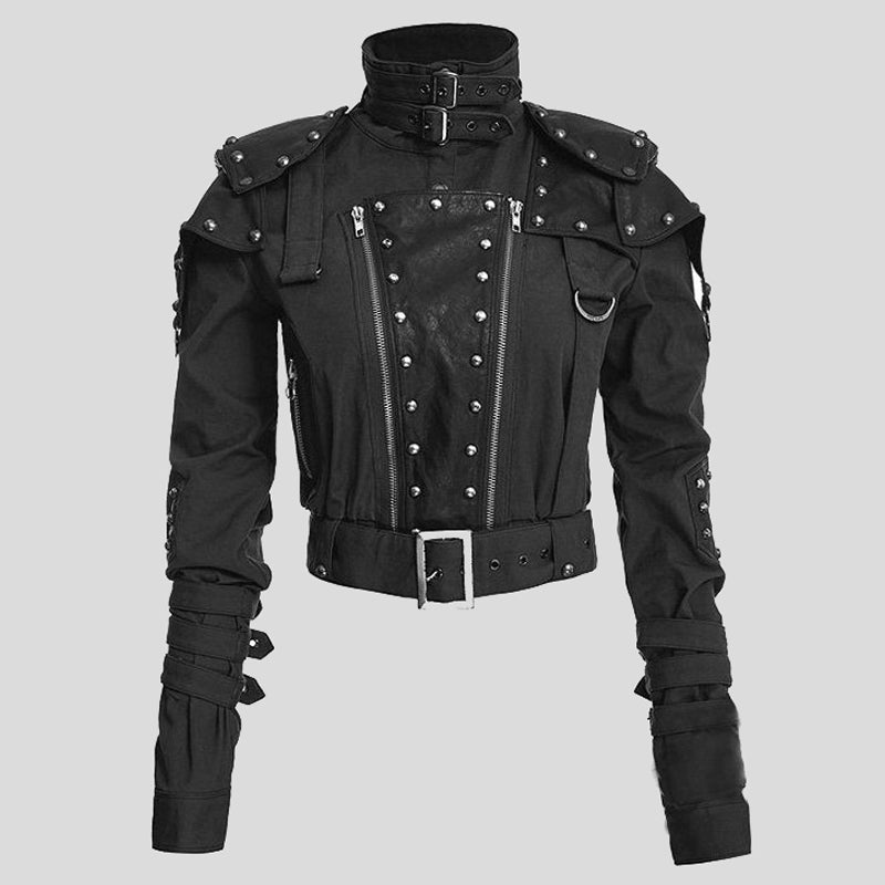 Womens Black Cropped Studded Military Jacket