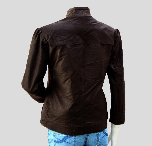 Womens Brown Artistic Studded Leather Jacket