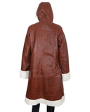 Womens Brown Leather Shearling Hooded Coat