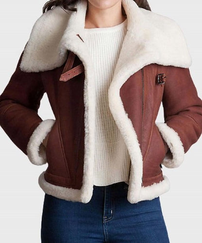 Womens Brown Sheepskin Shearling Leather Jacket