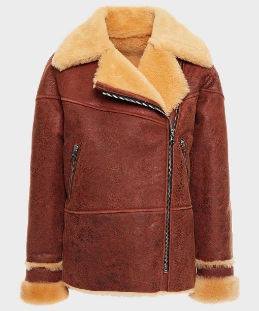 Womens Classic Brown Shearling Leather Jacket