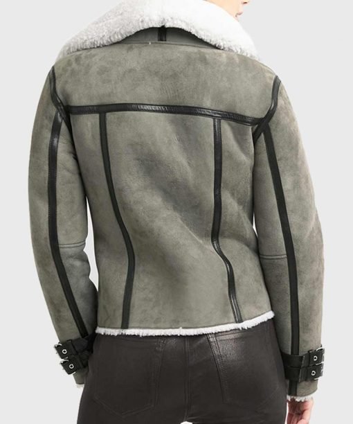 Womens Classic Shearling Grey Sheepskin Leather Jacket
