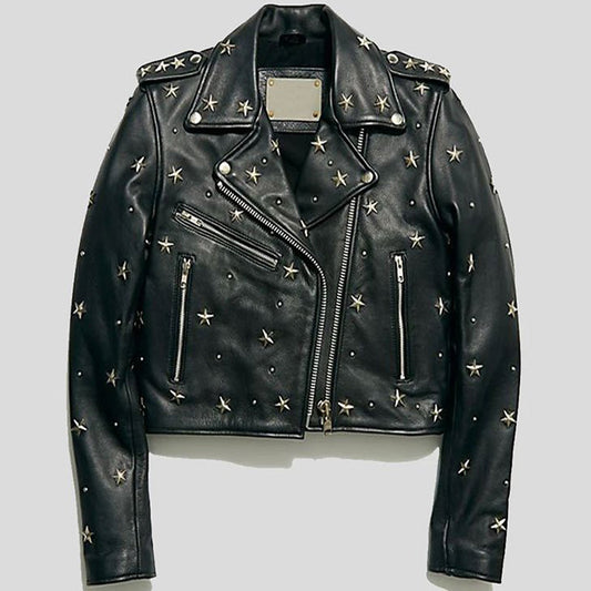 Womens Cropped Studded Leather Jacket