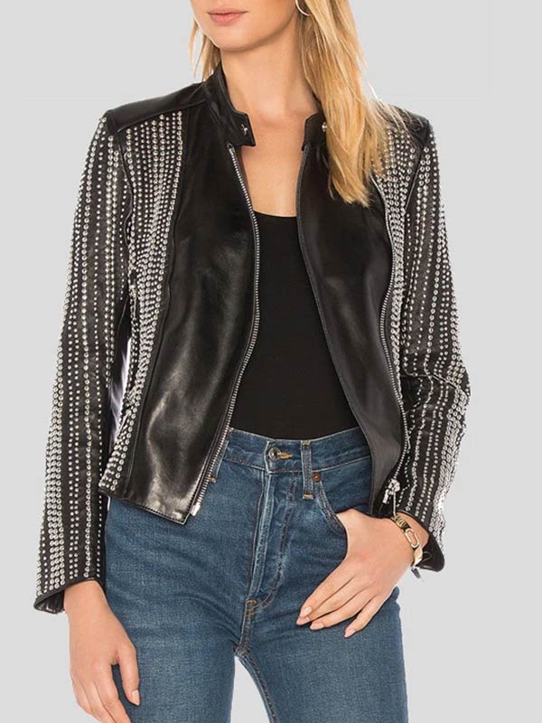 Womens Fashion Studded Leather Jacket