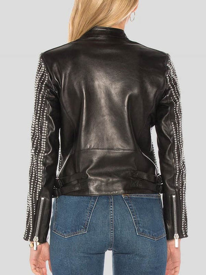 Womens Fashion Wear Black Leather Studded Jacket