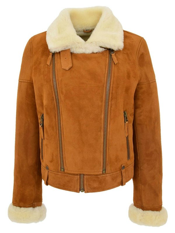 Womens Genuine Sheepskin Shearling Leather Jacket