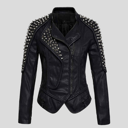 Womens Punk Stylish Studded Leather Jacket
