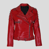 Womens Red Studded Leather Jacket