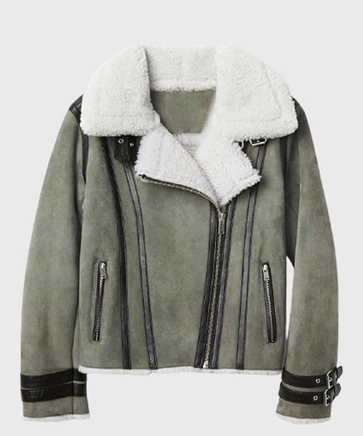 Womens Shearling Real Grey Leather Jacket