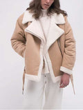 Womens Sheepskin Aviator Beige Shearling Jacket