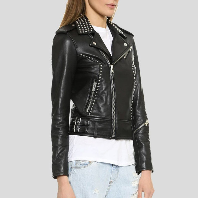 Womens Studded Black Leather Jacket