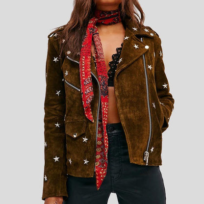 Womens Studded Brown Suede Jacket