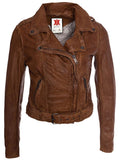 Womens Vintage Style Leather Motorcycle Jacket Tan Brown
