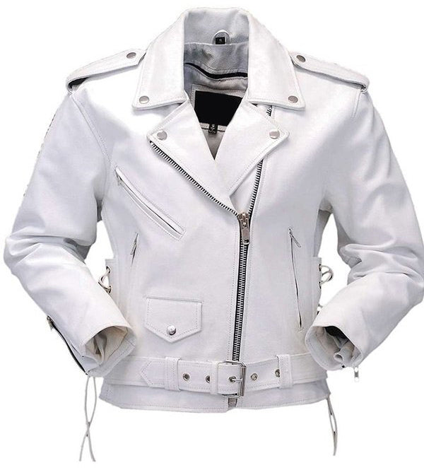 Womens White Motorcycle Leather Jacket