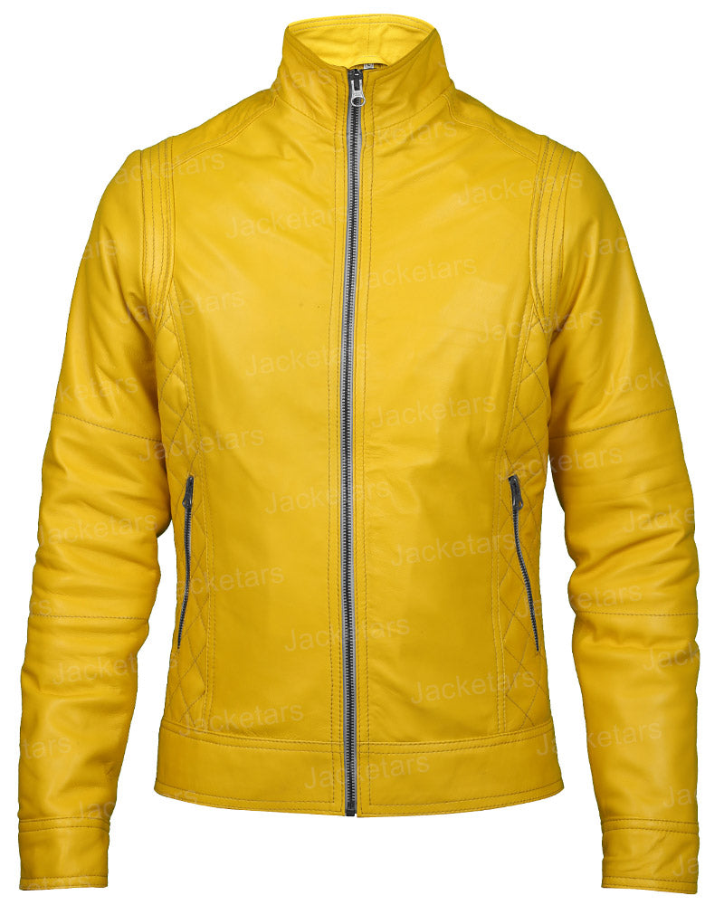 Yellow Leather Womens Jacket